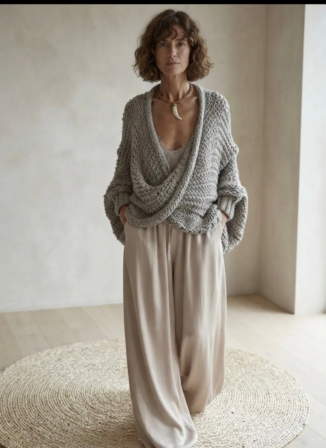Poncho cruzado gris perla