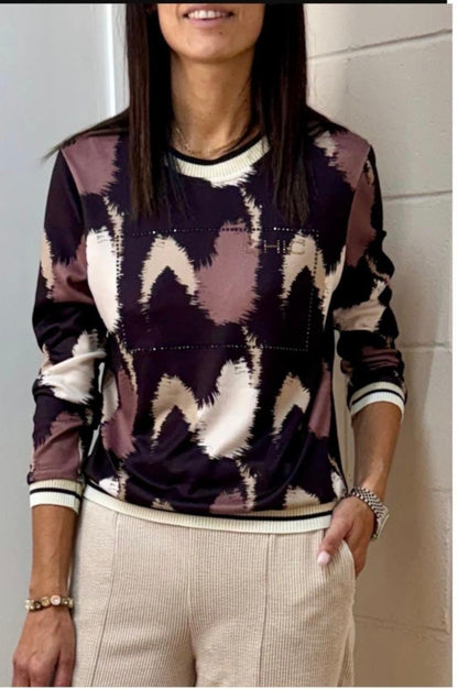 Sudadera CHIC burdeos con estampado en tonos crudo y malva