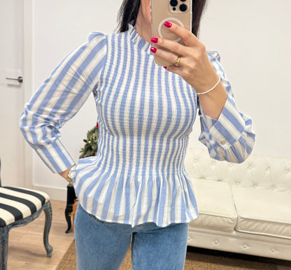 Blusa Peplum raya azul