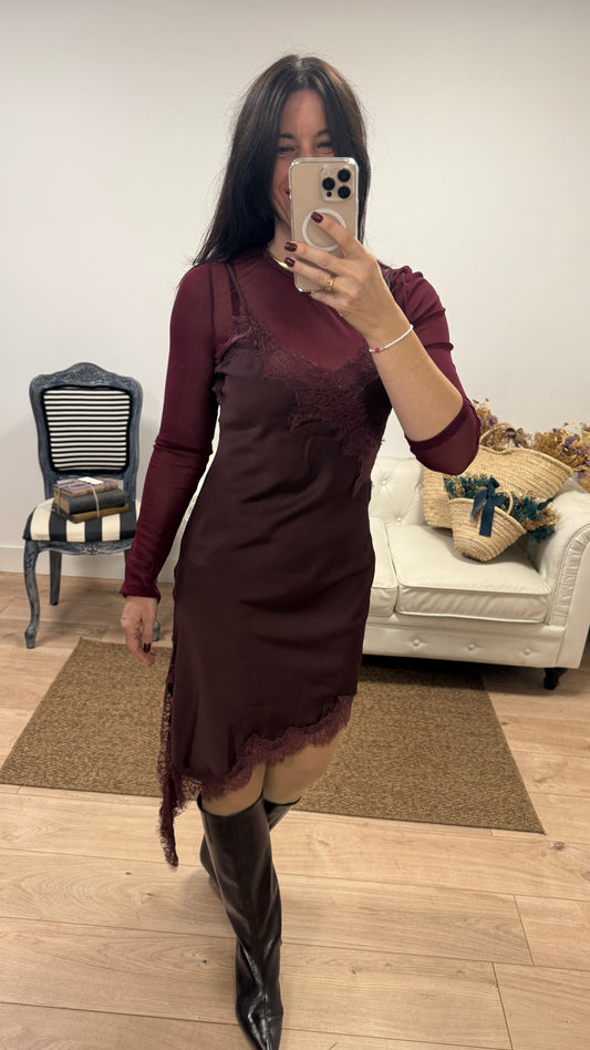Vestido lencero asimétrico Burdeos