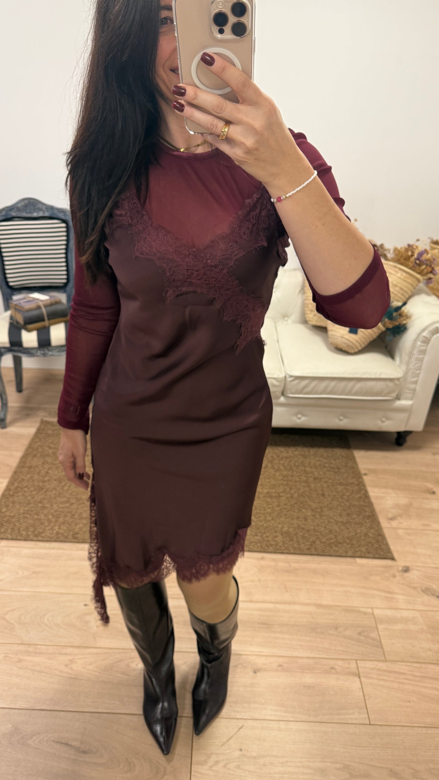 Vestido lencero asimétrico Burdeos