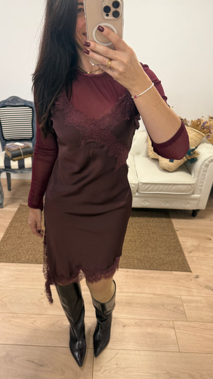 Vestido lencero asimétrico Burdeos