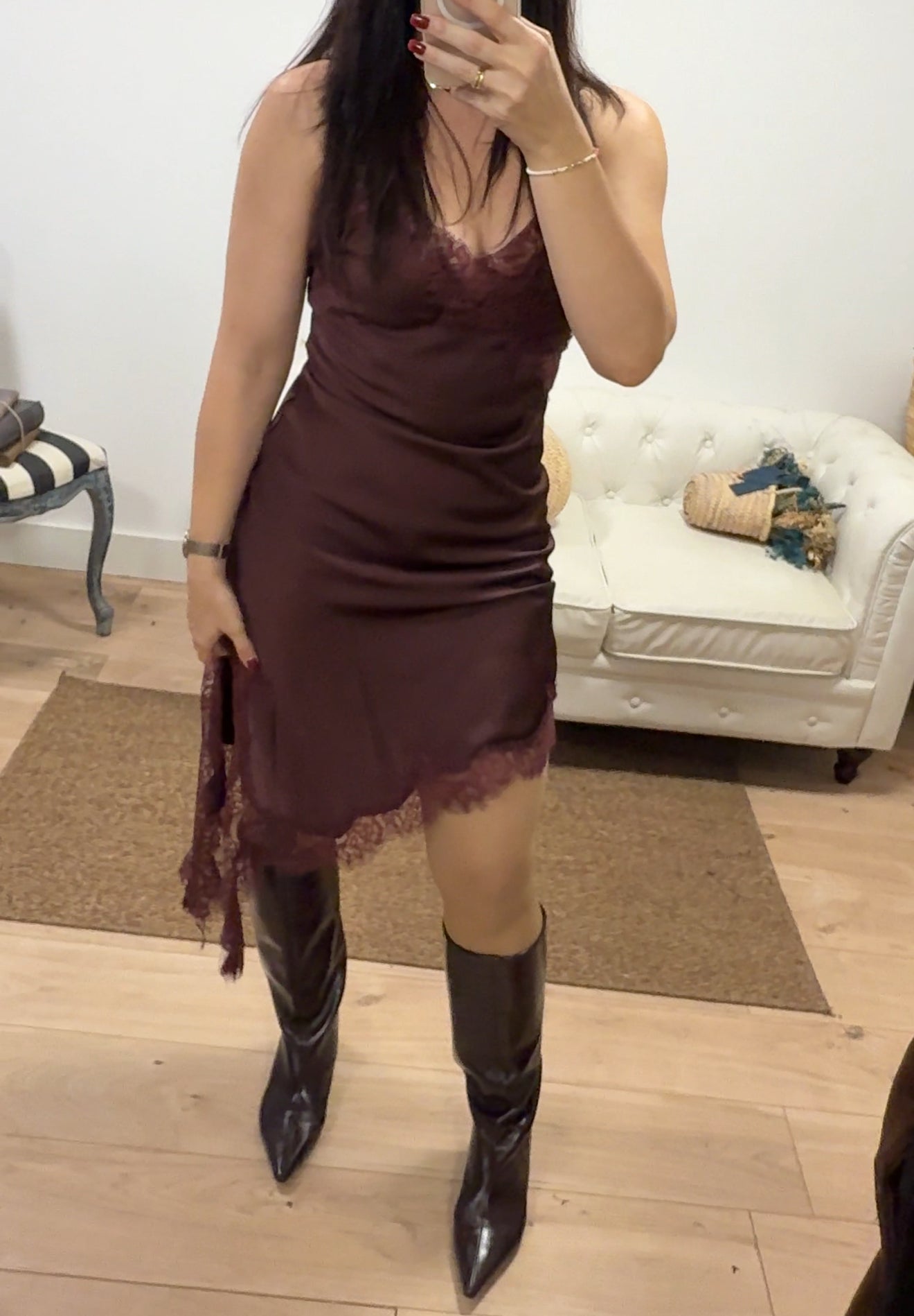 Vestido lencero asimétrico Burdeos