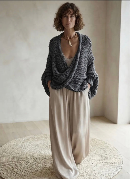 Poncho cruzado gris antracita