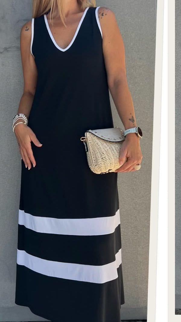 Vestido contrastes negro